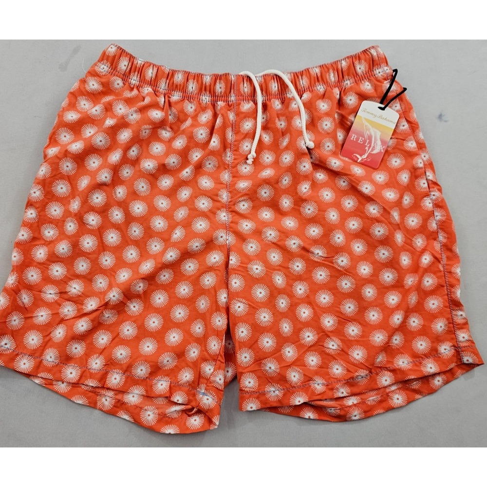 Tommy Bahama Relax Mens M Swim Trunks Orange White Sunburst Pockets NEW